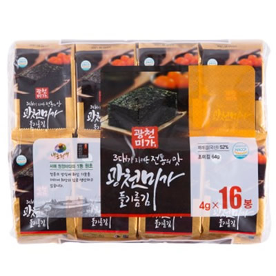 [廣川貿易商事]廣川海苔 エゴマ油海苔 16袋(64g)×10セット/韓国食品/韓国海苔/韓国味付けのり/シーズニング海苔